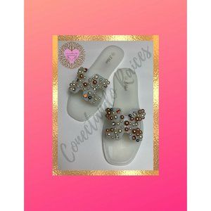 J. Mark White Jelly Sandals With Pearls